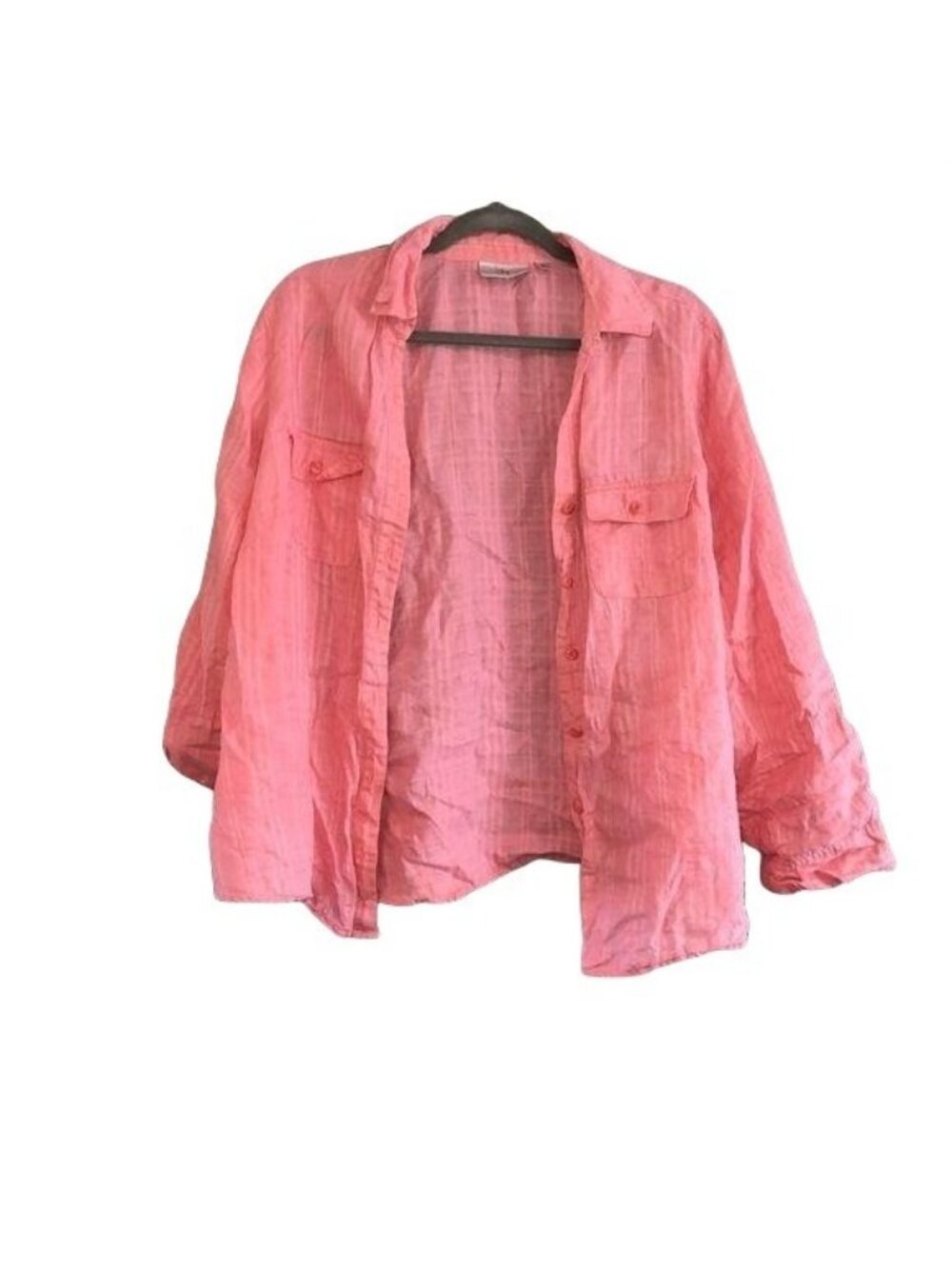 Studio Works Womens Pink Button-Up Shirt 2X Lightweight Textured Long Sleeve Poc